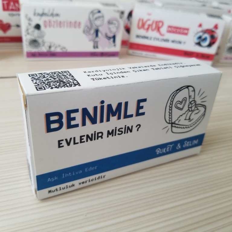 Benimle Evlenirmisin ilaç kutusu davetiyesi